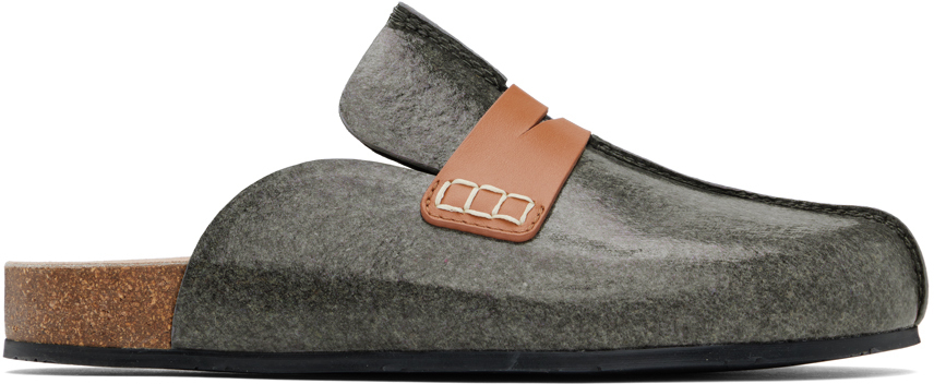【関税込み】JW Anderson グレー ラミネート フェルト ミュール JW Anderson: グレー ラミネート フェルト ミュール | SSENSE 日本