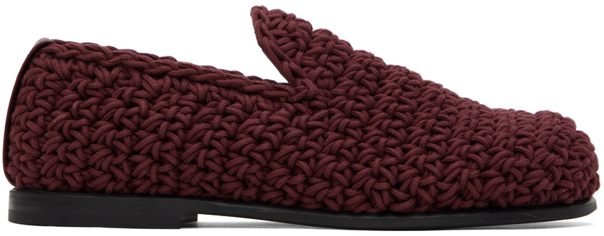 Shop Jw Anderson Burgundy Crotchet Loafers In 19542-601-dark Red