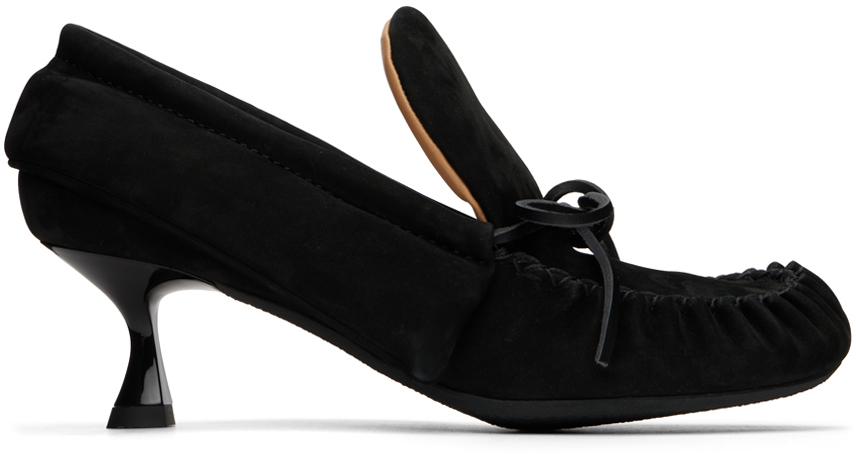 Jw Anderson Bow-detail Kitten-heel Moccasins In 19510-001-black