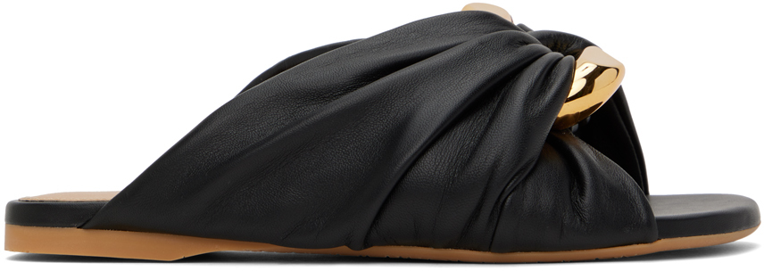 Black Corner Leather Sandals