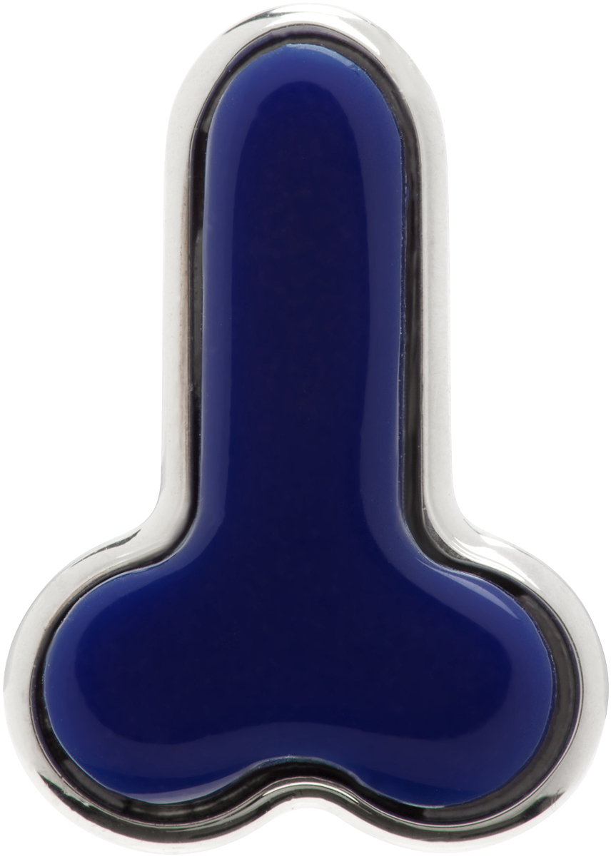 Jw Anderson Silver & Blue Penis Stud Single Earring In Blue 800