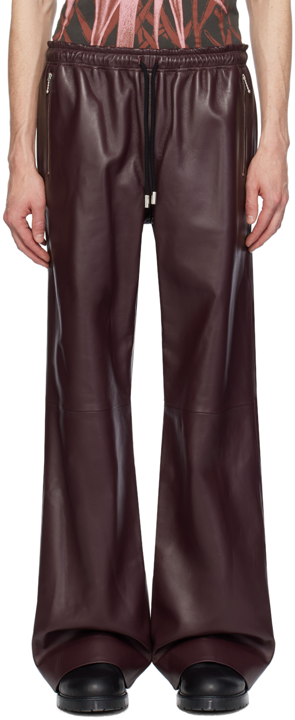 Burgundy Drawstring Leather Pants