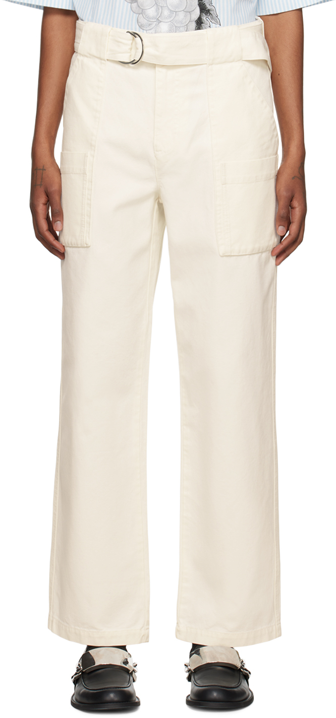 Jw Anderson Off-white Straight-leg Denim Cargo Trousers In 106 Natural