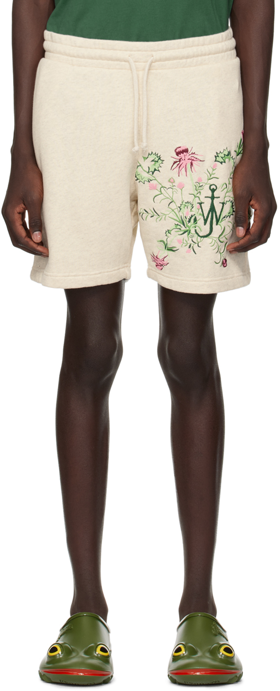 Shop Jw Anderson Beige Embroidered Shorts In 161 Oatmeal Melange
