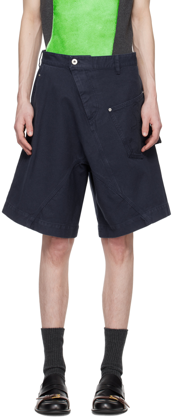 Shop Jw Anderson Navy Twisted Shorts In 888 Navy