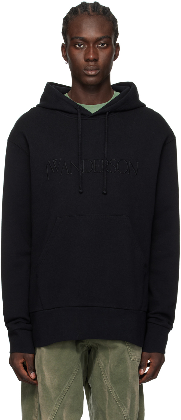 Shop Jw Anderson Black Embroidered Hoodie In 999 Black