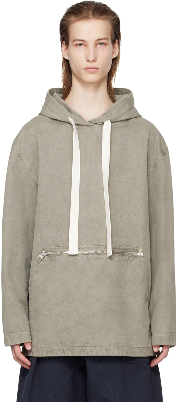 Shop Jw Anderson Gray Garment-dyed Hoodie In 929 Grey