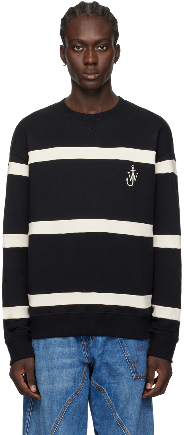 Shop Jw Anderson Black Striped Sweatshirt In 909 Black/natural