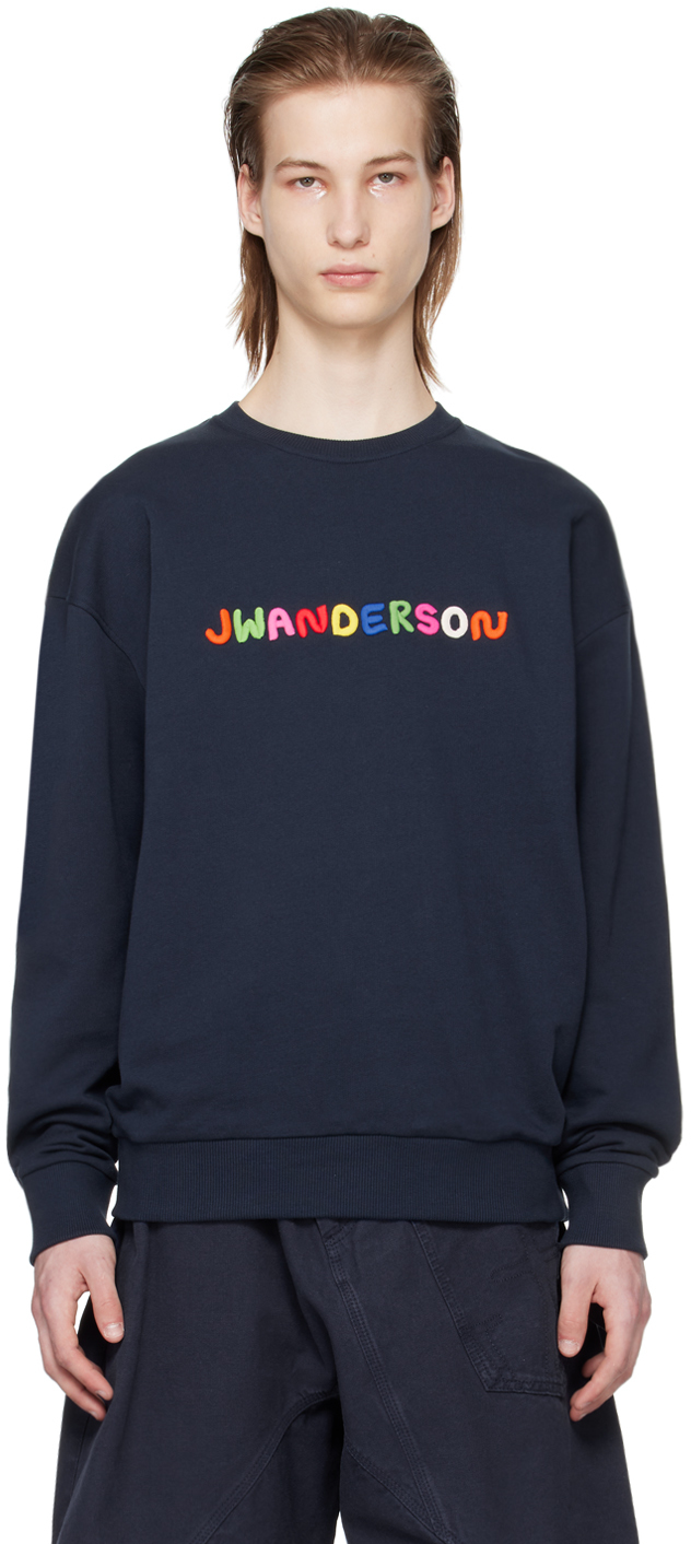 Shop Jw Anderson Navy Embroidered Sweatshirt In 888 Navy