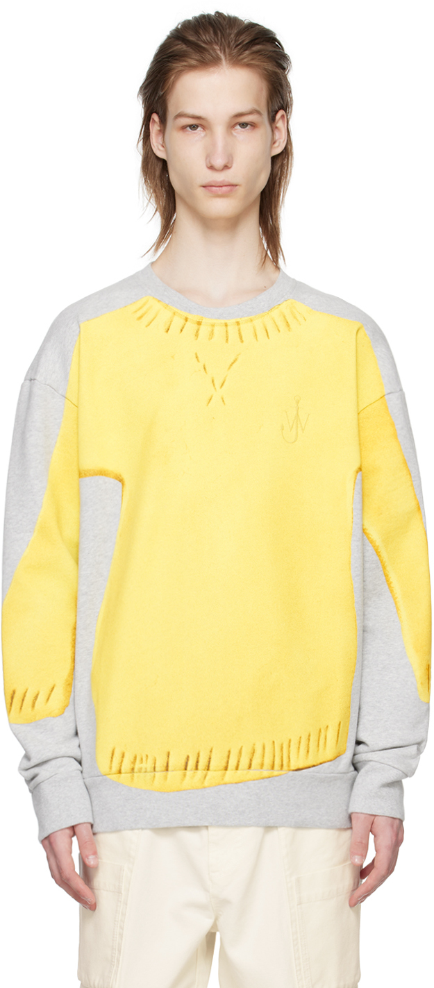 Shop Jw Anderson Gray & Yellow Trompe L'oeil Sweater In 907 Grey Melange