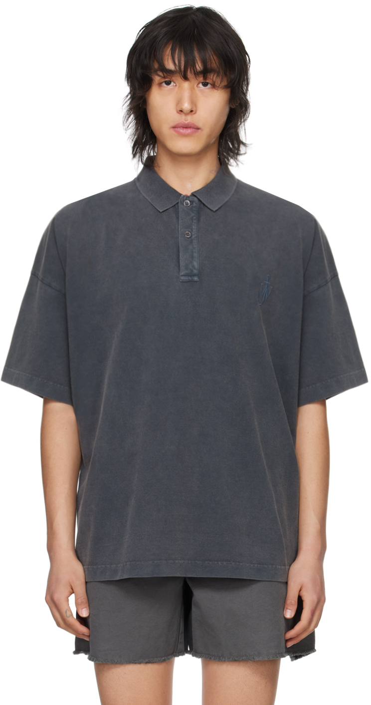 Jw Anderson Gray Anchor Polo In 599 Charcoal