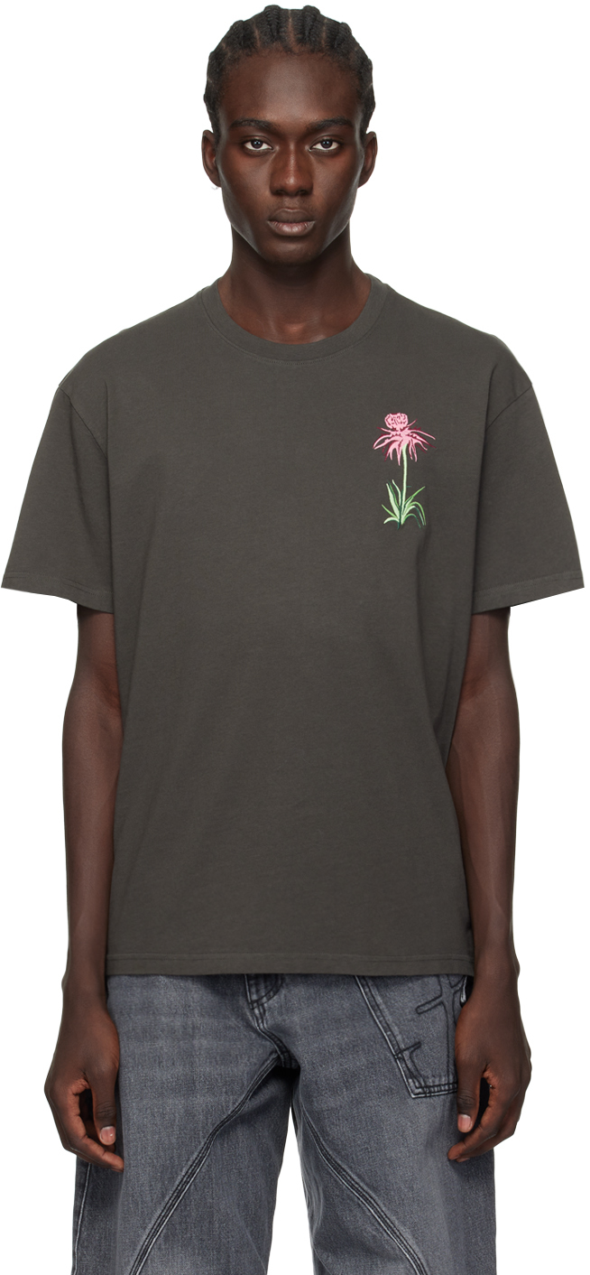 Jw Anderson Gray Embroidered T-shirt In 599 Charcoal