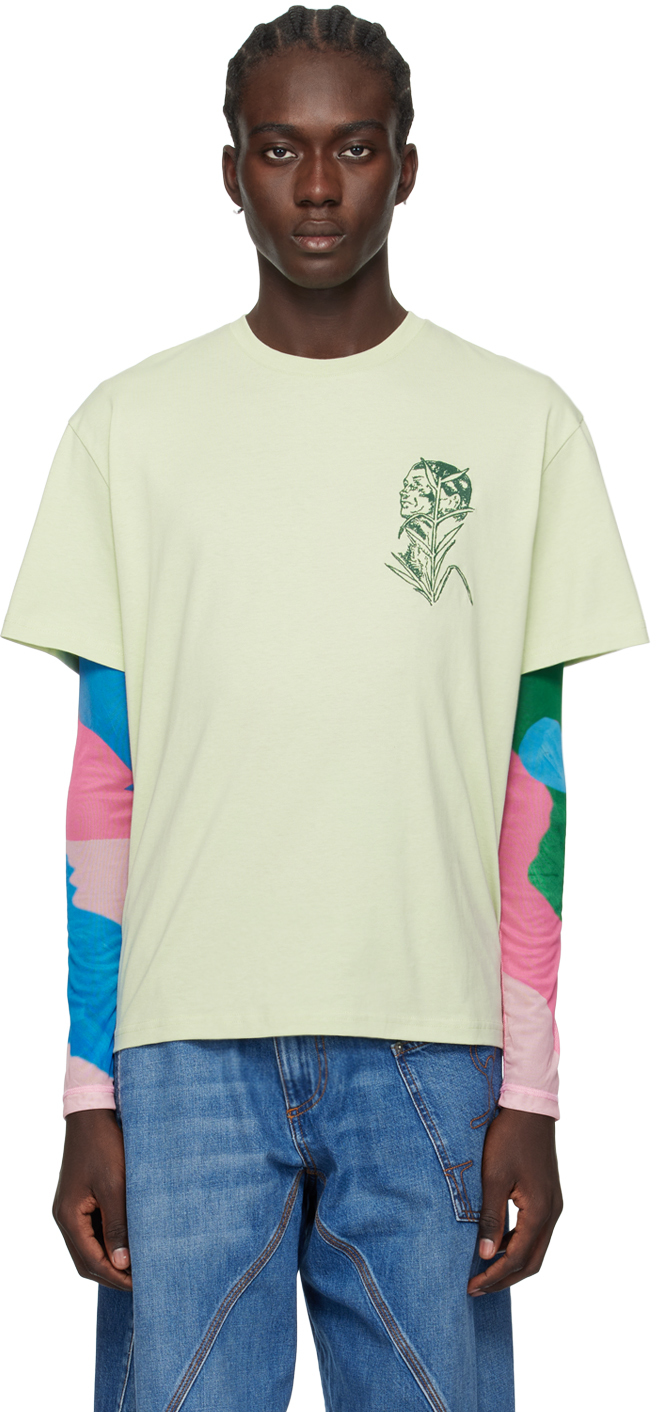 Shop Jw Anderson Green Embroidered T-shirt In 500 Green