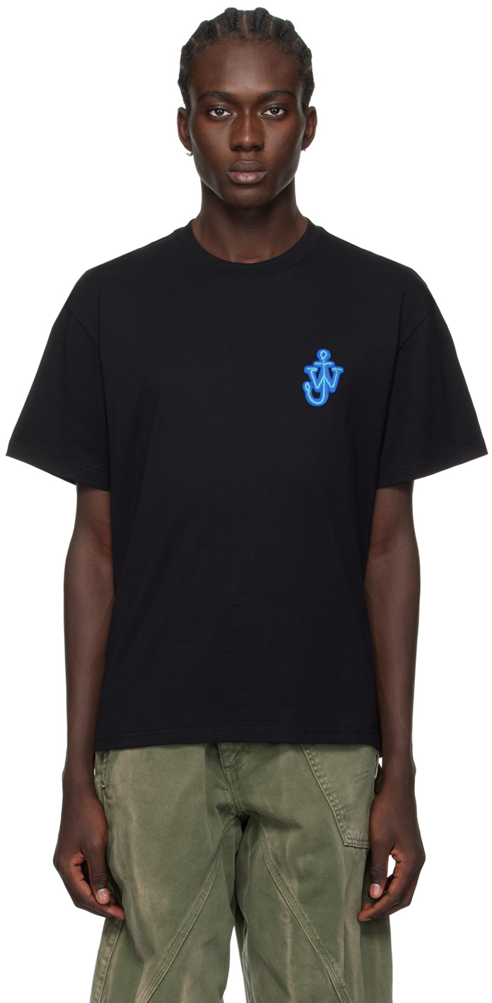 Shop Jw Anderson Black Anchor Patch T-shirt In 999 Black