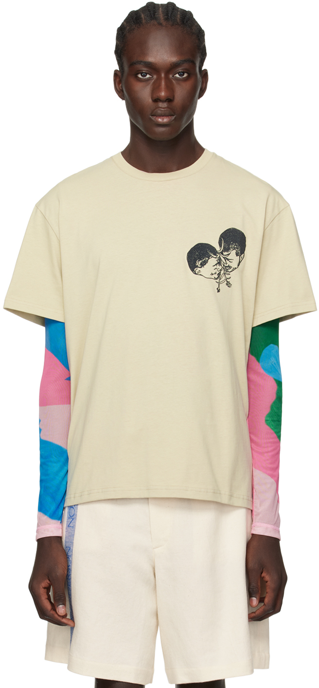 Jw Anderson Motif-embroidered Cotton T-shirt In Neutrals