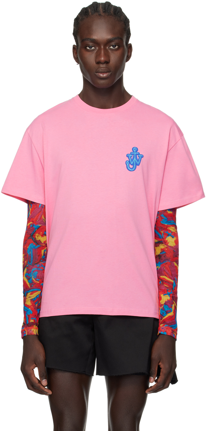 Shop Jw Anderson Pink Anchor Patch T-shirt In Pink 300