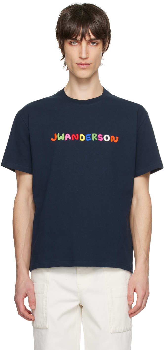 Jw Anderson Navy Embroidered T-shirt In 888 Navy