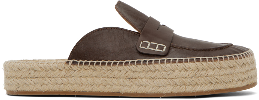 Brown Leather Loafer Mule Espadrilles