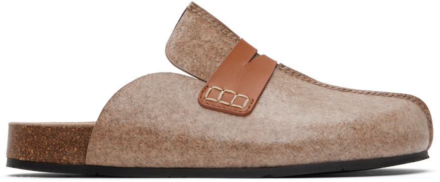 Beige Laminated Felt Loafer Mules by JW Anderson on Sale