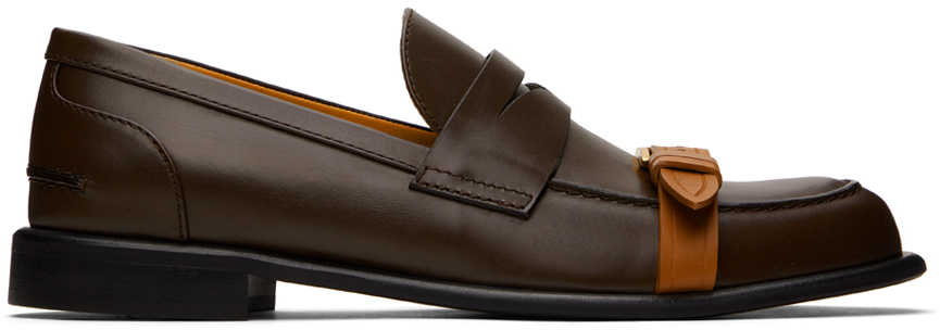 Shop Jw Anderson Brown Leather Pin-buckle Loafers In 19221-201-dark Brown