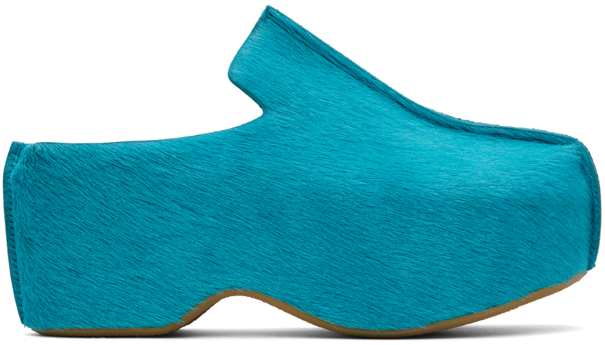 Shop Jw Anderson Blue Leather Platform Clogs In 19061-440-turquoise/