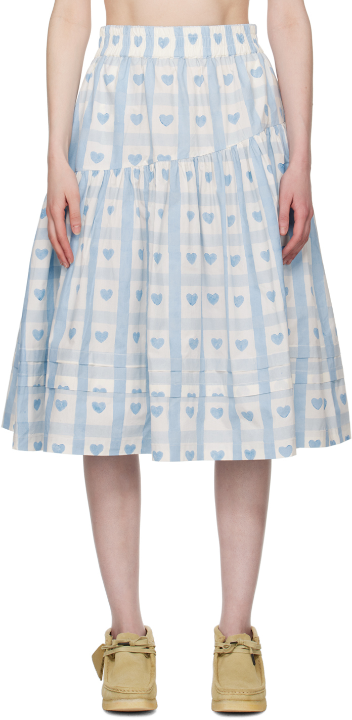 Shop Story Mfg. Blue Juniper Midi Skirt In Blue Heart