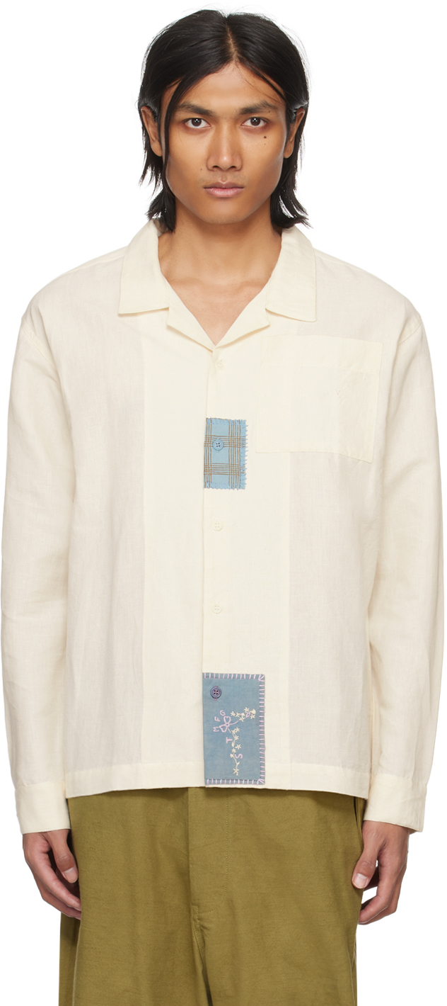 Story Mfg. Off-white Greetings Long Sleeve Shirt In Ecru Scarecrow