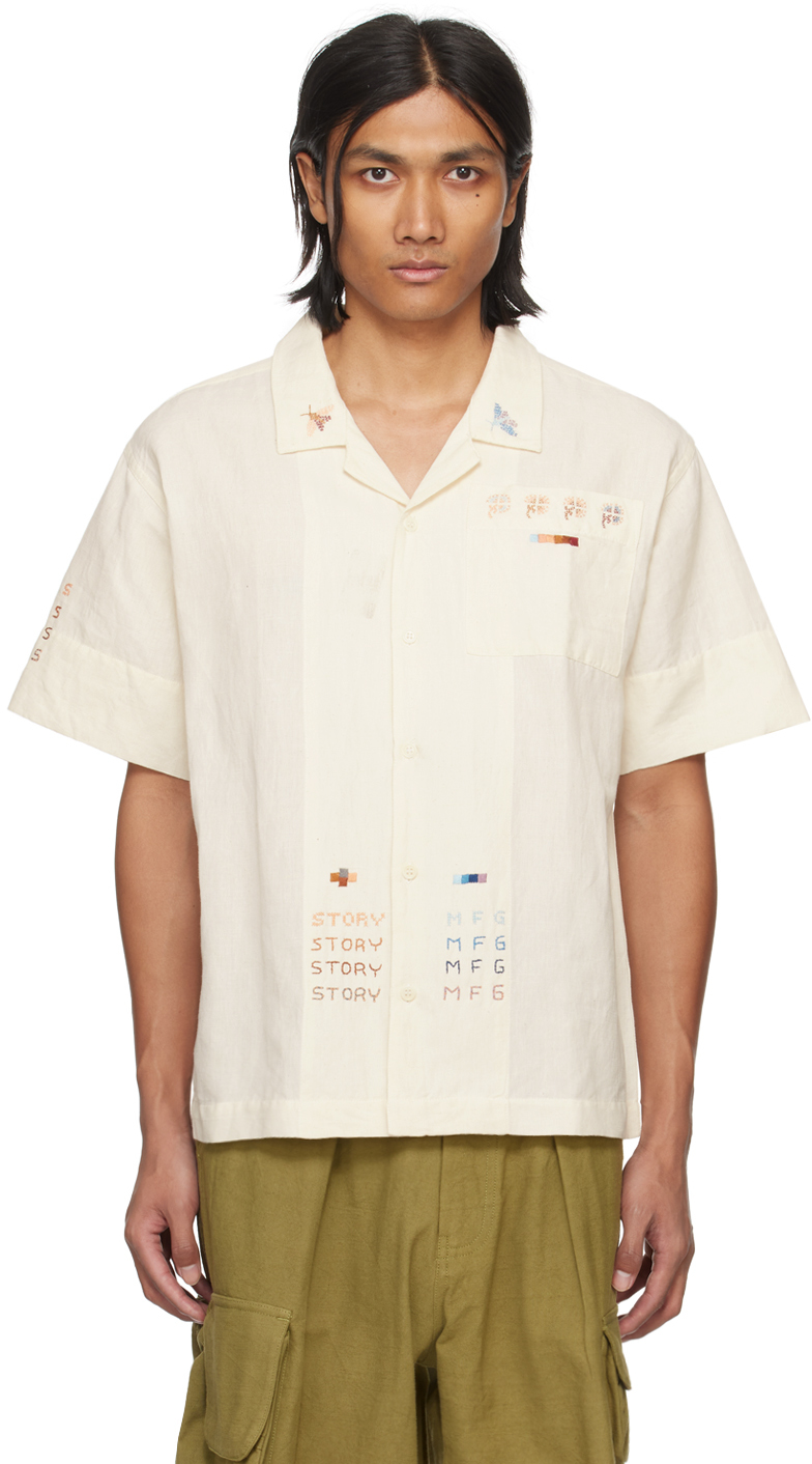 Shop Story Mfg. Off-white Greetings Shirt In Ecru Moth Sampler