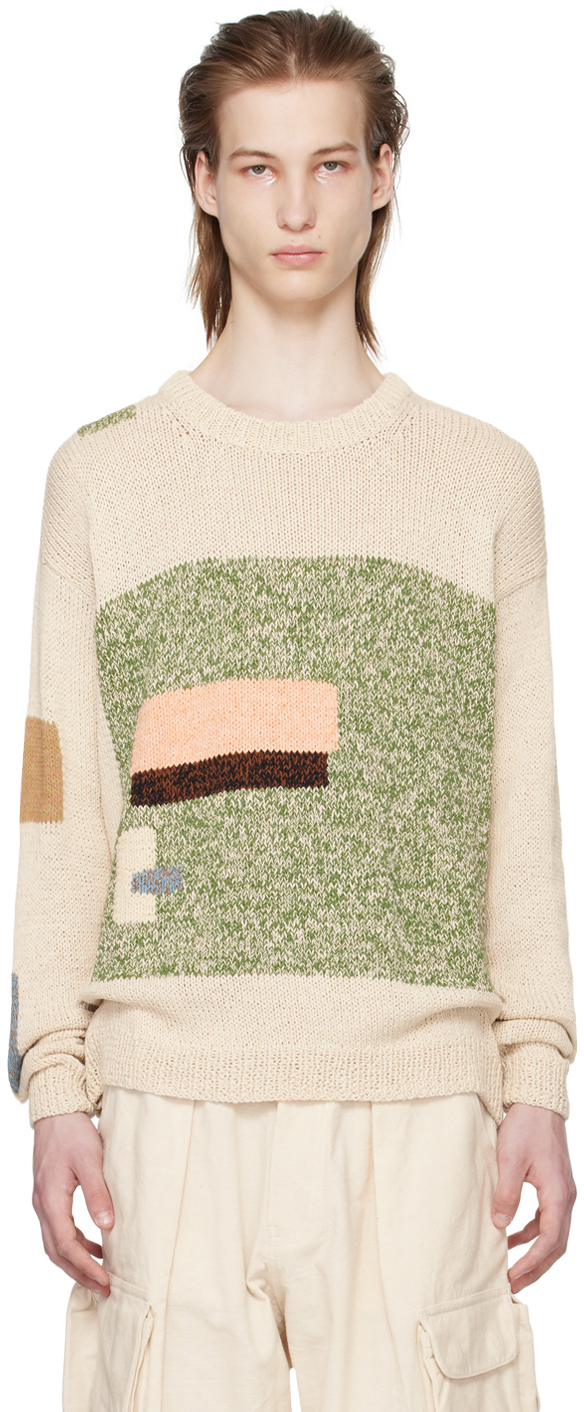 Shop Story Mfg. Off-white Spinning Sweater In Ecru Darn-knit