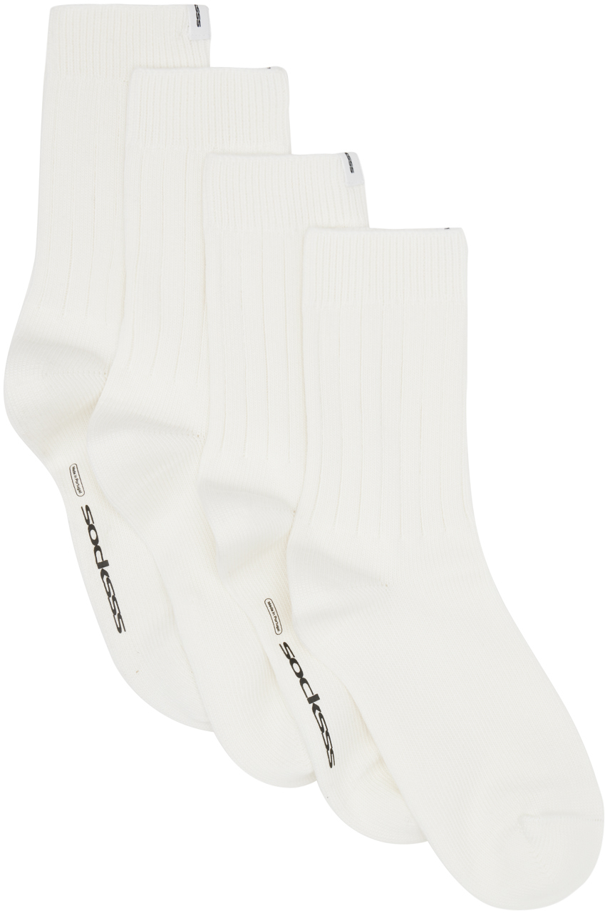 Two-Pack White Ribbed Socks