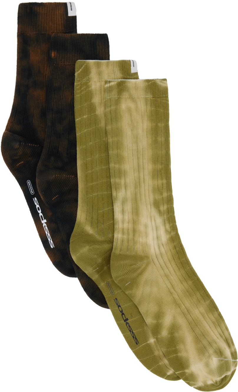 Socksss Two-pack Brown & Khaki Tie-dye Socks In Rusty / Snake
