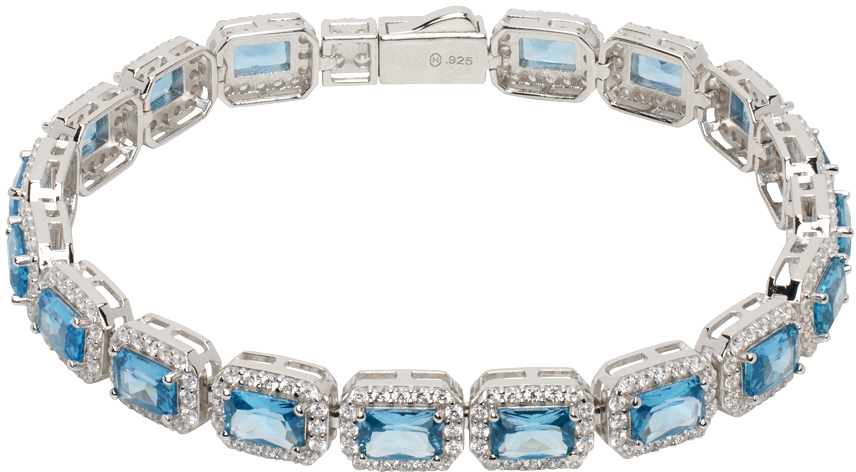 Shop Hatton Labs Ssense Exclusive Silver & Blue Crown Stone Tennis Bracelet In Silver / Blue