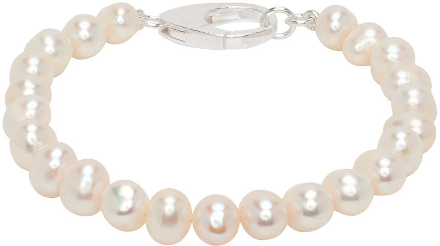 Shop Hatton Labs White Classic Freshwater Pearl Bracelet In Silver