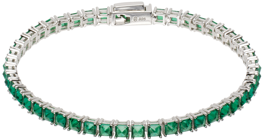 Silver & Green Spikes Tennis Bracelet