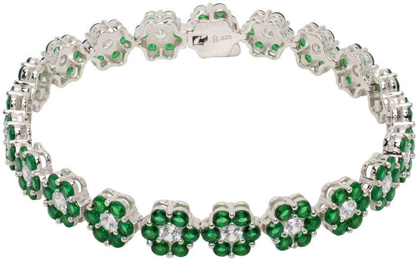 Shop Hatton Labs Silver & Green Daisy Tennis Bracelet In Silver / Green