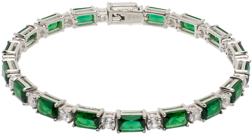 Silver & Green Emerald Cut Tennis Bracelet