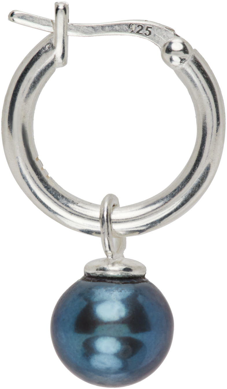Hatton Labs Ssense Exclusive Silver & Blue Pearl Hoop Single Earring In Black