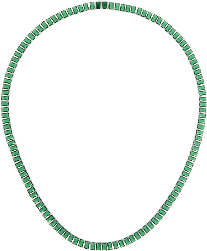 Silver & Green Emerald Cut Tennis Chain Necklace