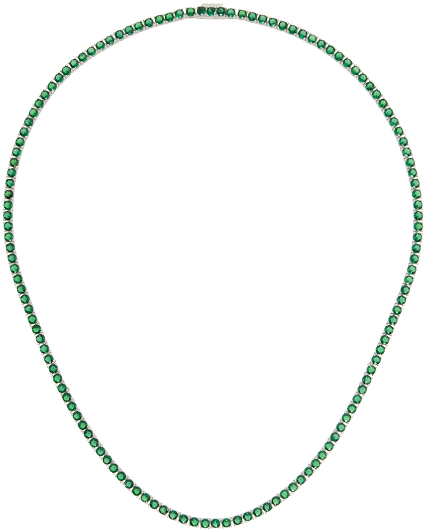 Shop Hatton Labs Silver & Green Classic Tennis Chain Necklace In Silver / Green