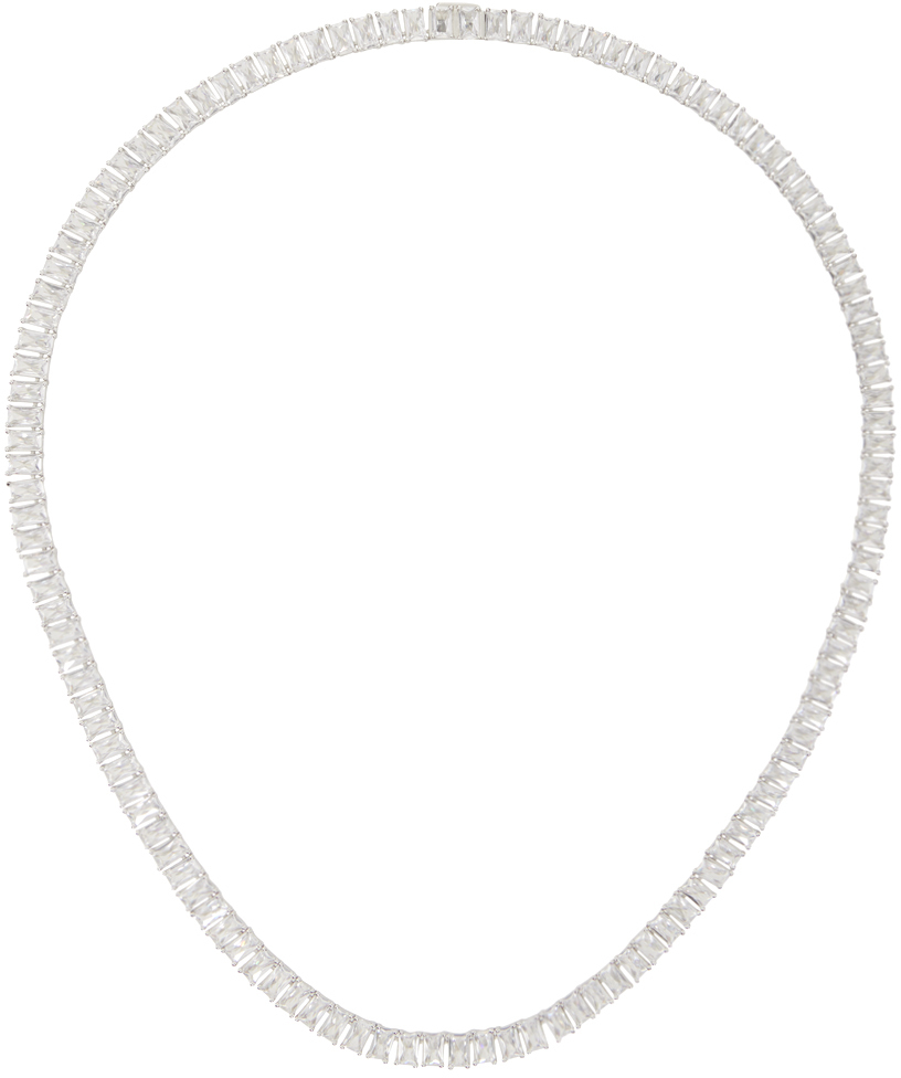 Shop Hatton Labs Silver Emerald Cut Tennis Chain Necklace In Silver / White