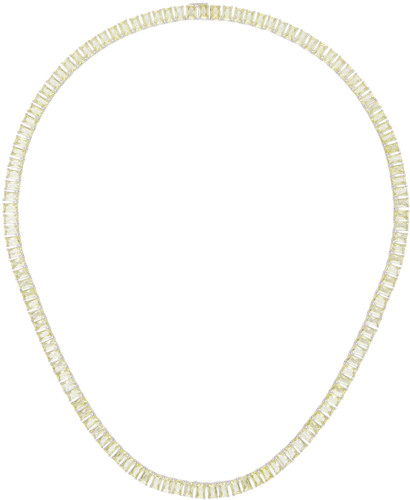 Shop Hatton Labs Ssense Exclusive Silver & Yellow Emerald Cut Tennis Chain Necklace In Silver / Yellow