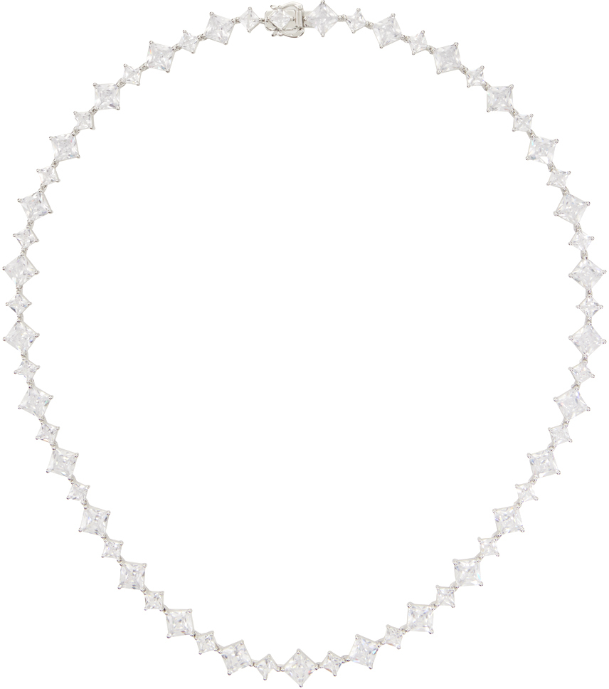 Shop Hatton Labs Silver Rombus Chain Necklace In Silver / White