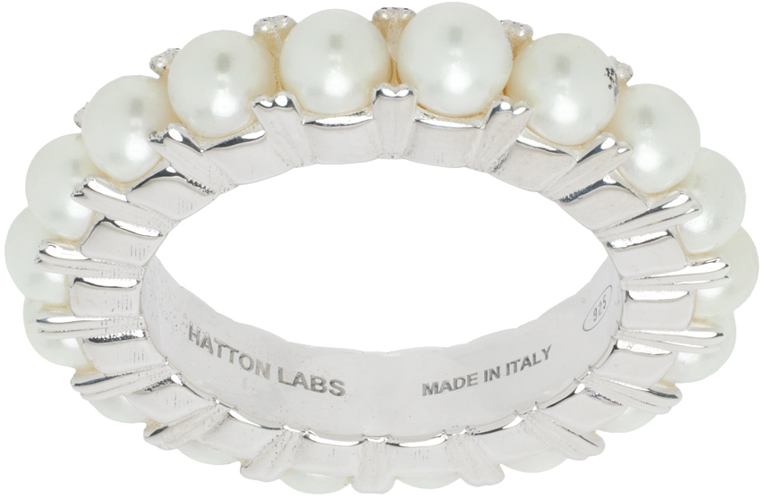 Shop Hatton Labs Silver & White Eternity Ring In Silver / Pearl