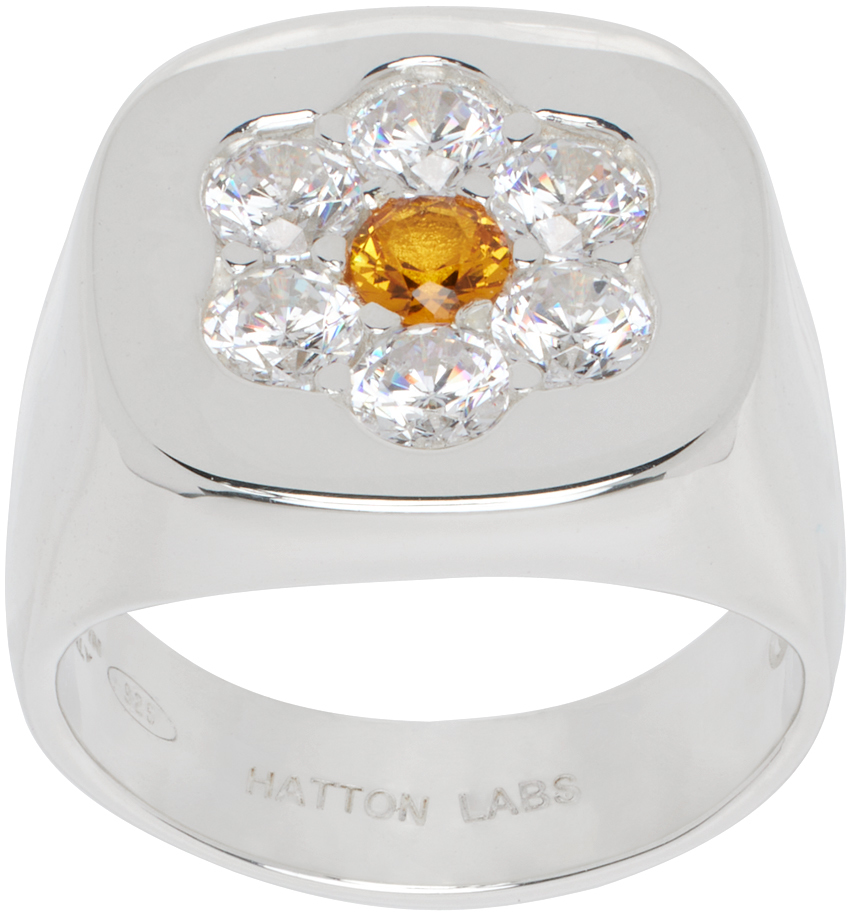 Shop Hatton Labs Silver Daisy Signet Ring In Silver / Yellow