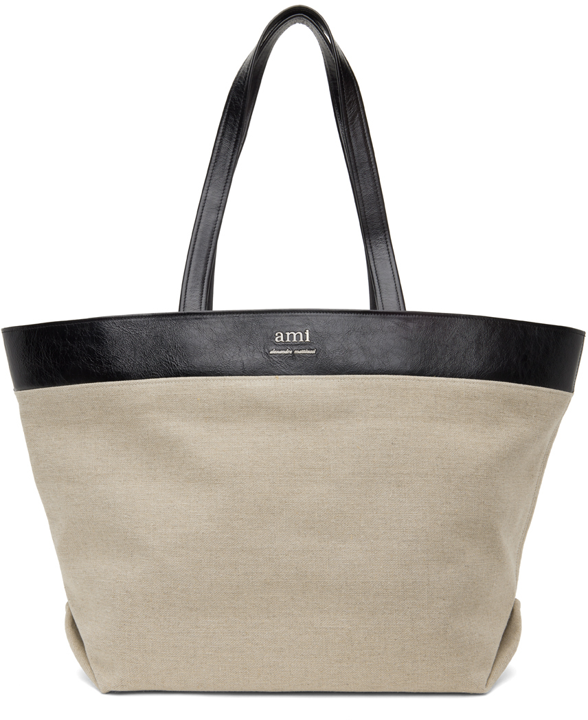 Beige East West Shopping Tote