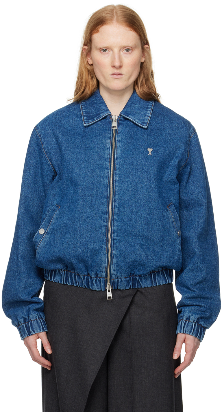 Shop Ami Alexandre Mattiussi Blue Ami De Cœur Denim Jacket In Used Blue/480