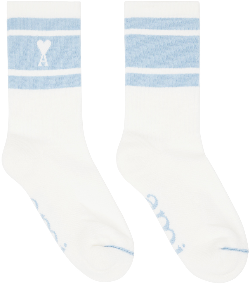White & Blue Ami de Caur Striped Socks