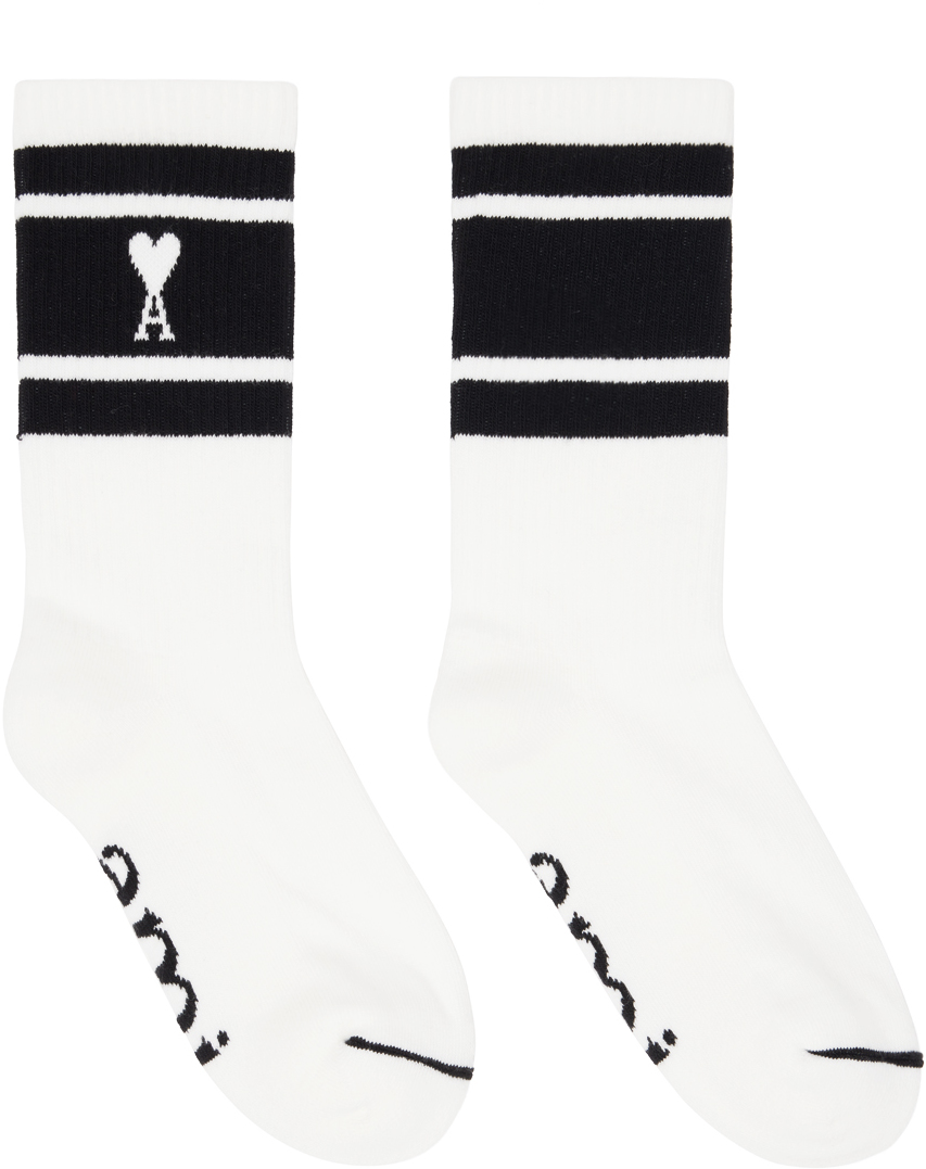 White & Black Ami de Caur Striped Socks