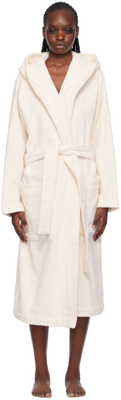 Tekla Off-white Hooded Bathrobe In Ivory