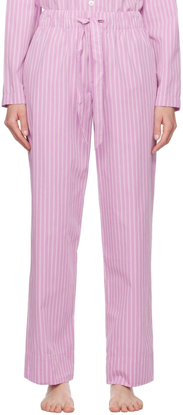 Tekla Purple Drawstring Pyjama Trousers In Purple Pink Stripes